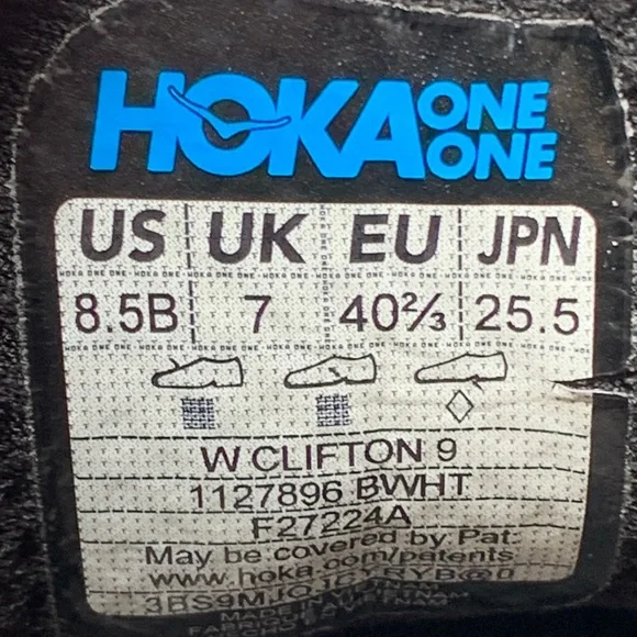 Hoka One Clifton 9 Black White Running Shoes Women’s Sz 8.5 - Picture 5 of 10